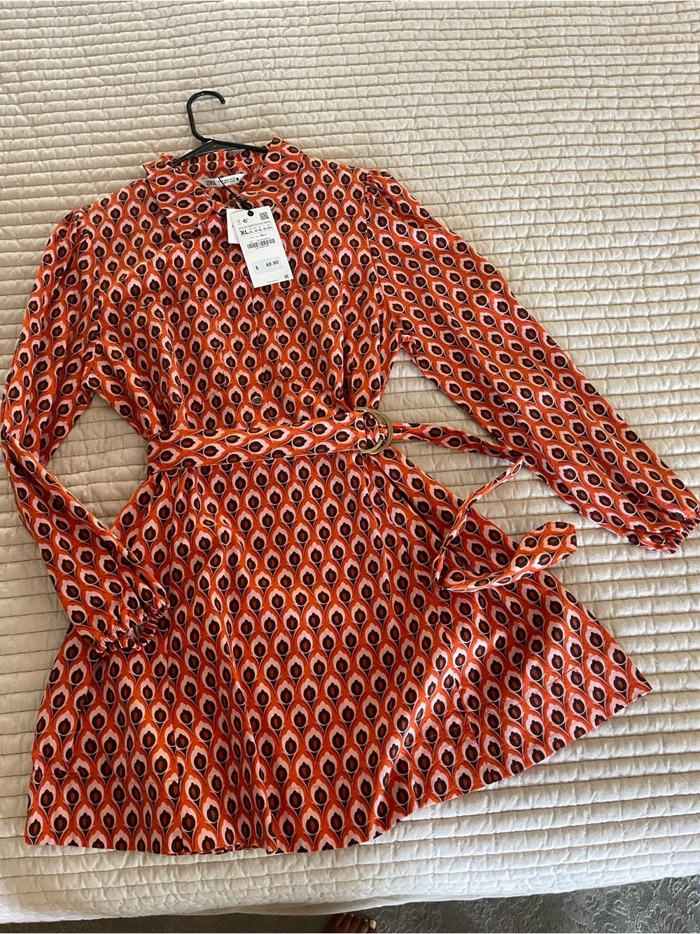 Zara Orange and Pink Geometric Print dress